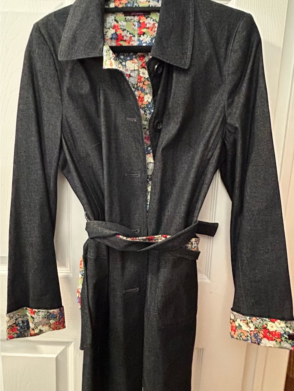 Liberty Art Fabrics Reversible Denim Floral Trench Coat Small